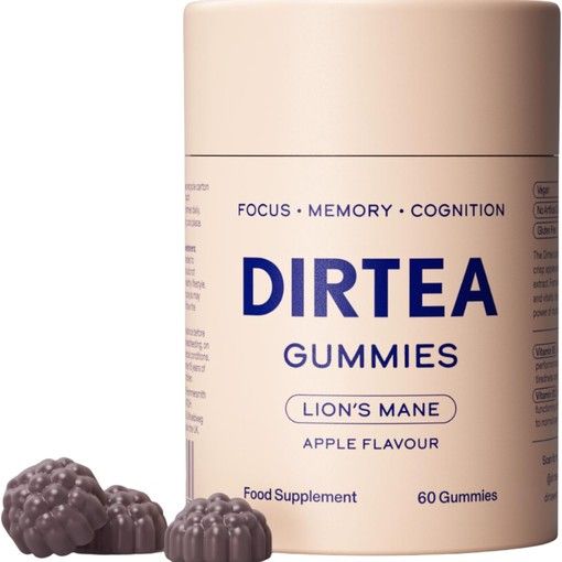DIRTEA Lion's Mane Mushroom Gummies 60-count bottle in green packaging