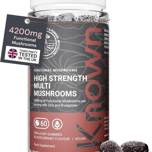 Known 4200mg High Strength Multi Mushroom Gummies blackcurrant flavour tub
