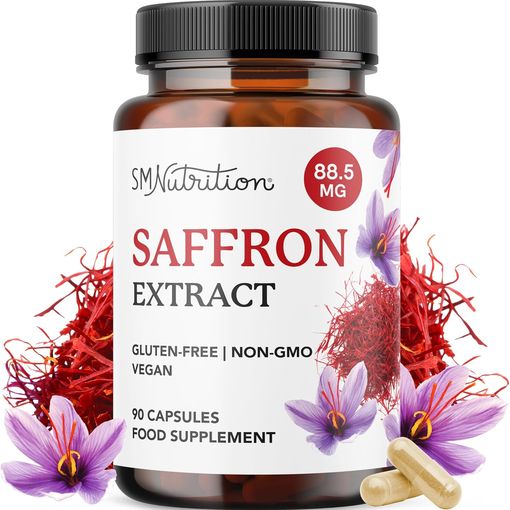 SMNutrition Saffron Supplement Pure 4:1 Extract 90 capsules bottle