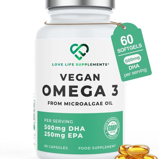 Love Life Supplements Vegan Omega 3 algae oil softgels bottle