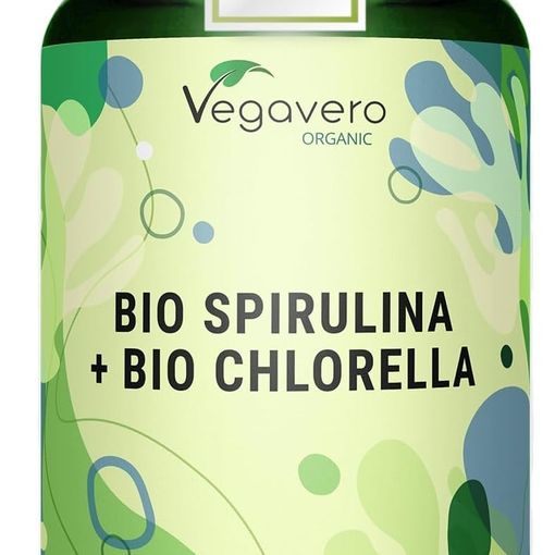 Vegavero Organic Spirulina and Chlorella Capsules High Strength bottle, 240 capsules